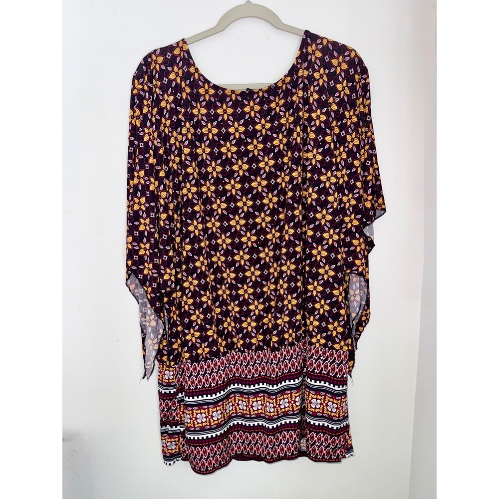 Style & Co. Woman 2X Floral Medallion Studded Dolman Sleeve Border Print Top